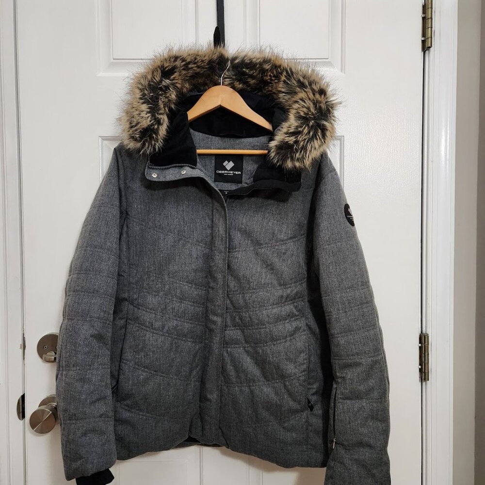 Obermeyer Women’s Tuscany II Charcoal Gray Ski Snow Jacket with Faux Fur Hood 18
